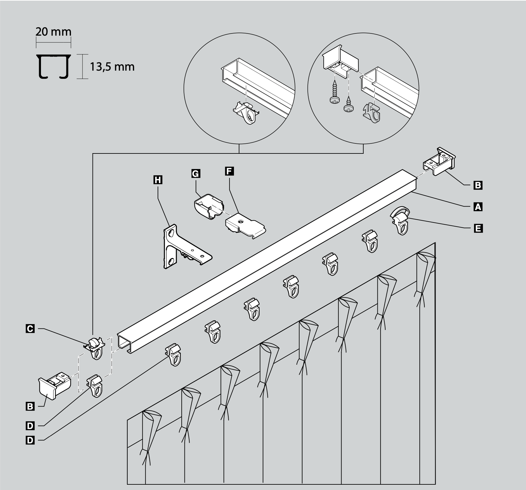 Eindstop schroef 14 mm rails leverbaar Zwart, Wit en Grijs